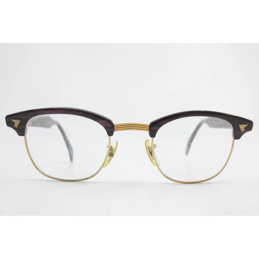 American Optical Vintage Browline Eyeglasses Woodgrain 1/10 12K Gold Filled 24mm